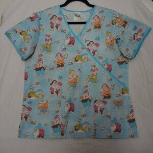 Disney Seven Dwarfs Scrub Top V-Neck w/ 2 Pockets Size Medium